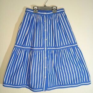 J. CREW Blue and White Stripe Button front skirt with pockets, Size 0